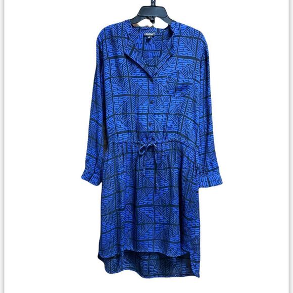 Lucky Brand Royal & Black Print V-Neck Drawstring Waist Long Sleeve Dress - Picture 5 of 7